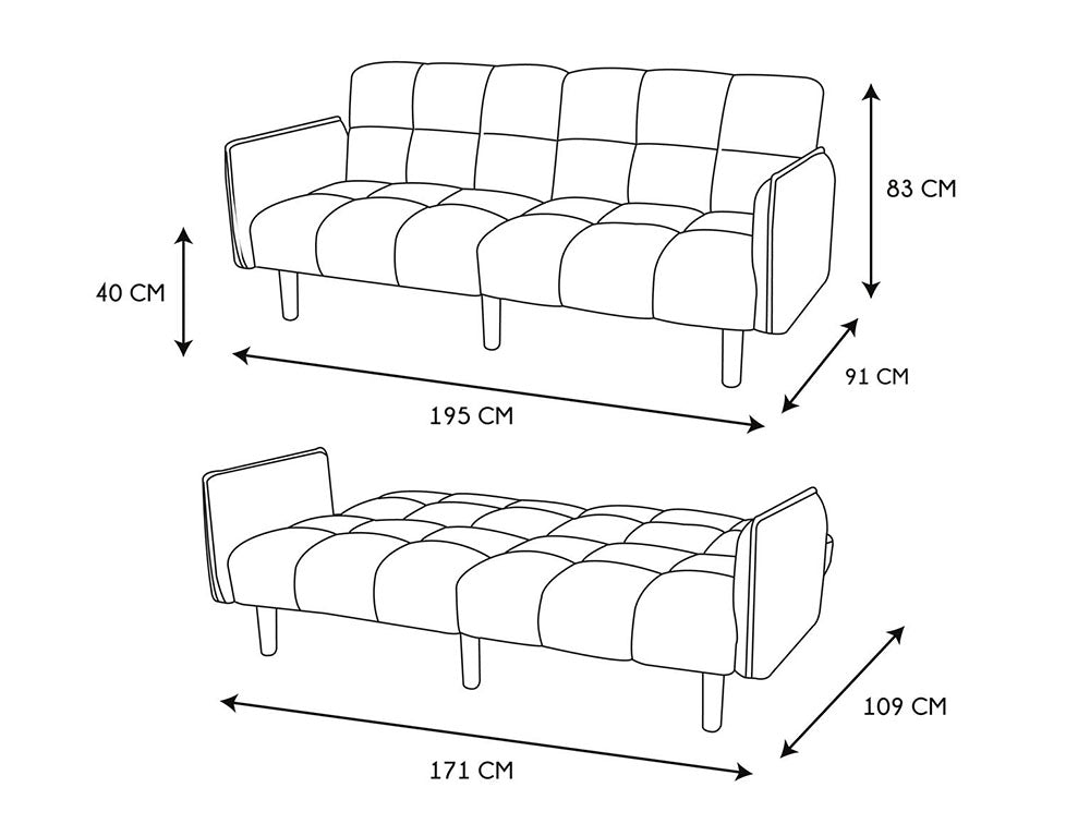 Τριθέσιος Καναπές Κρεβάτι Giulia με αφαιρούμενα μπράτσα (195x83x91cm)