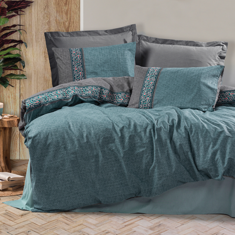 Σετ παπλωματοθήκη Ema Cotton Box 3 τμχ Μονή (160×220) χρώμα πετρόλ