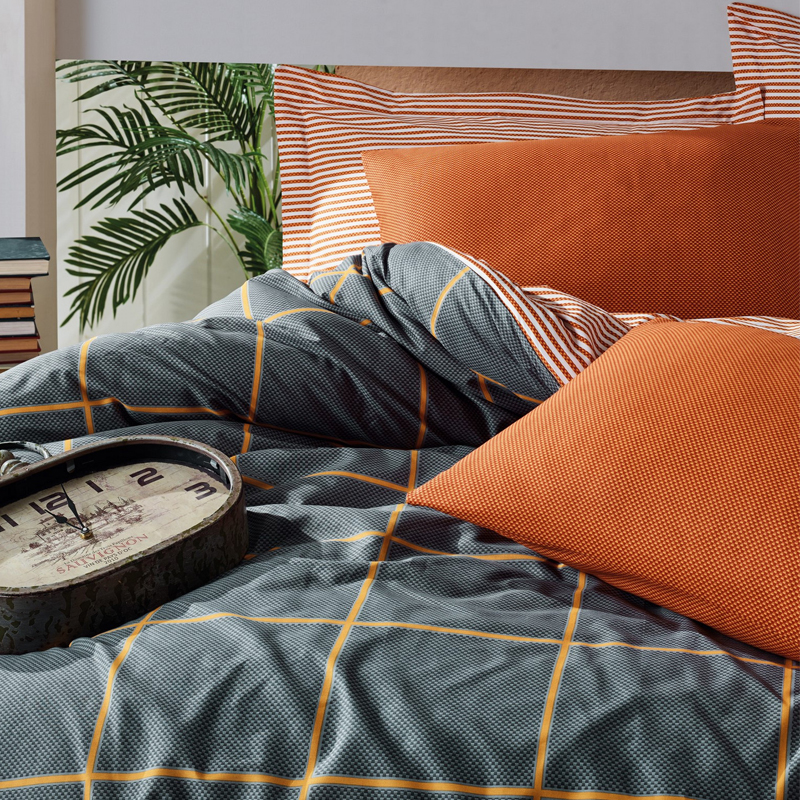 Σετ παπλωματοθήκη Stark Cotton Box 4 τμχ Διπλή (200x220) χρώμα cinnamon - μπλε - Image 2