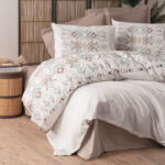 Σετ παπλωματοθήκη Asilo Cotton Box 4 τμχ Διπλή (200×220) χρώμα καφέ – λευκό