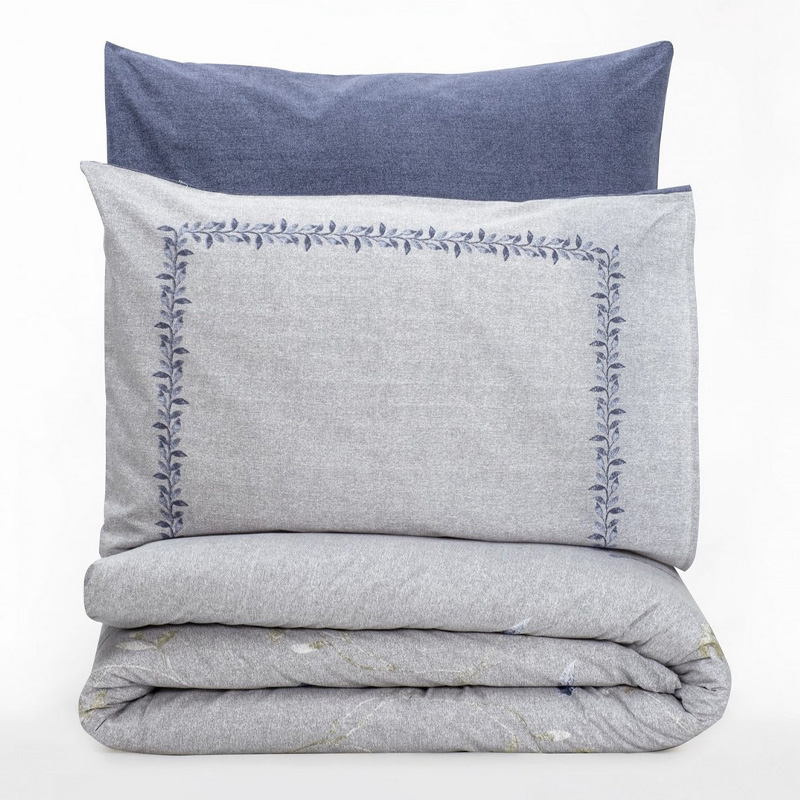 Σετ παπλωματοθήκη Nitsa Cotton Box 3 τμχ Μονή (160x220) χρώμα σκούρο μπλε - γκρι - Image 3