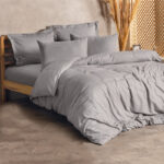 Σετ παπλωματοθήκη Plaid Cotton Box 4 τμχ Διπλή (200×220) χρώμα γκρι