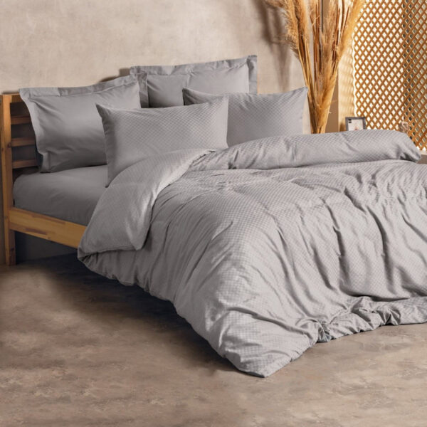 Σετ παπλωματοθήκη Plaid Cotton Box 4 τμχ Διπλή (200×220) χρώμα γκρι