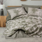 Σετ παπλωματοθήκη Frond Cotton Box 4 τμχ Διπλή (200×220) χρώμα χακί