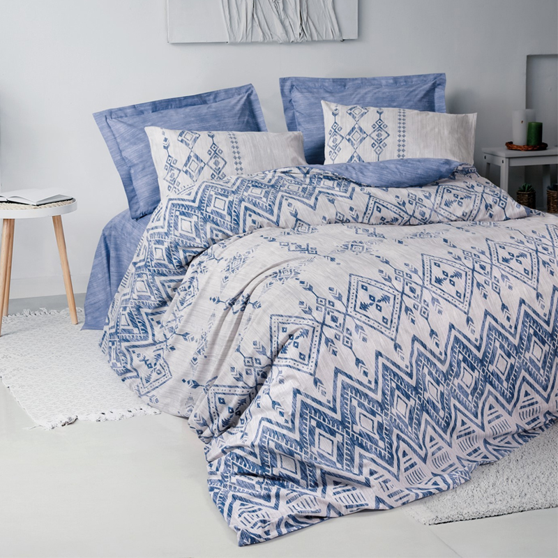 Σετ παπλωματοθήκη Cleo Cotton Box 3 τμχ Μονή (160×220) χρώμα μπλε