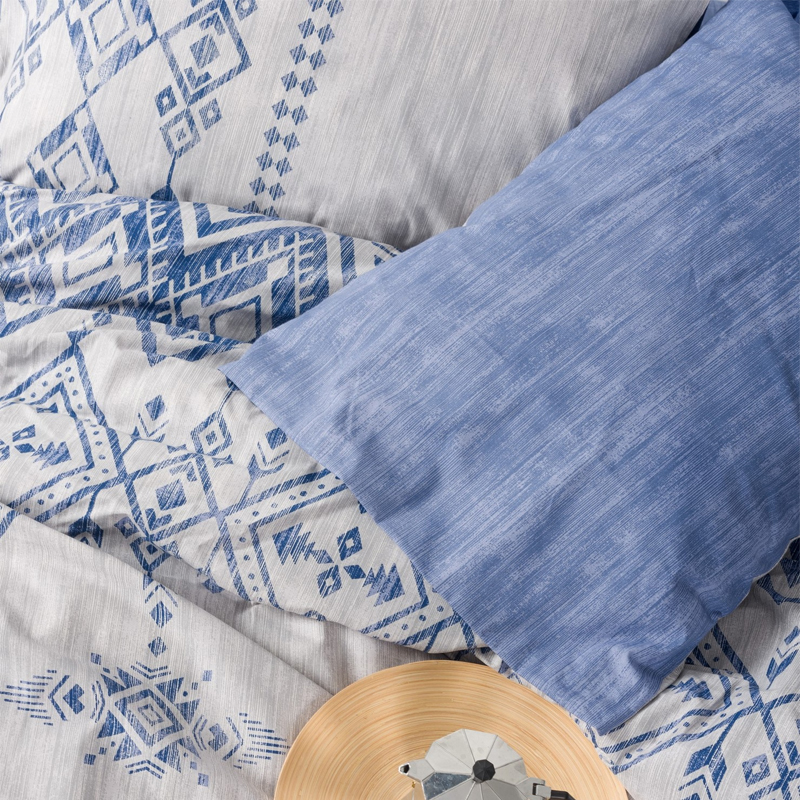 Σετ παπλωματοθήκη Cleo Cotton Box 3 τμχ Μονή (160x220) χρώμα μπλε - Image 2