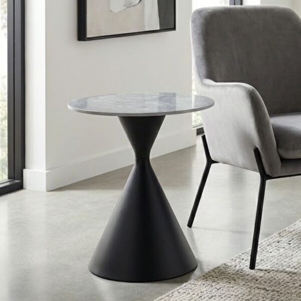 Τραπεζάκι βοηθητικό Logan Megapap sintered stone – μέταλλο χρώμα γκρι εφέ μαρμάρου – μαύρο Ø50×56εκ.