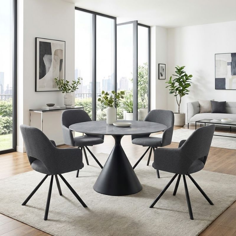 Τραπέζι Logan Megapap sintered stone - μέταλλο χρώμα γκρι εφέ μαρμάρου - μαύρο Ø120x72εκ. - Image 2