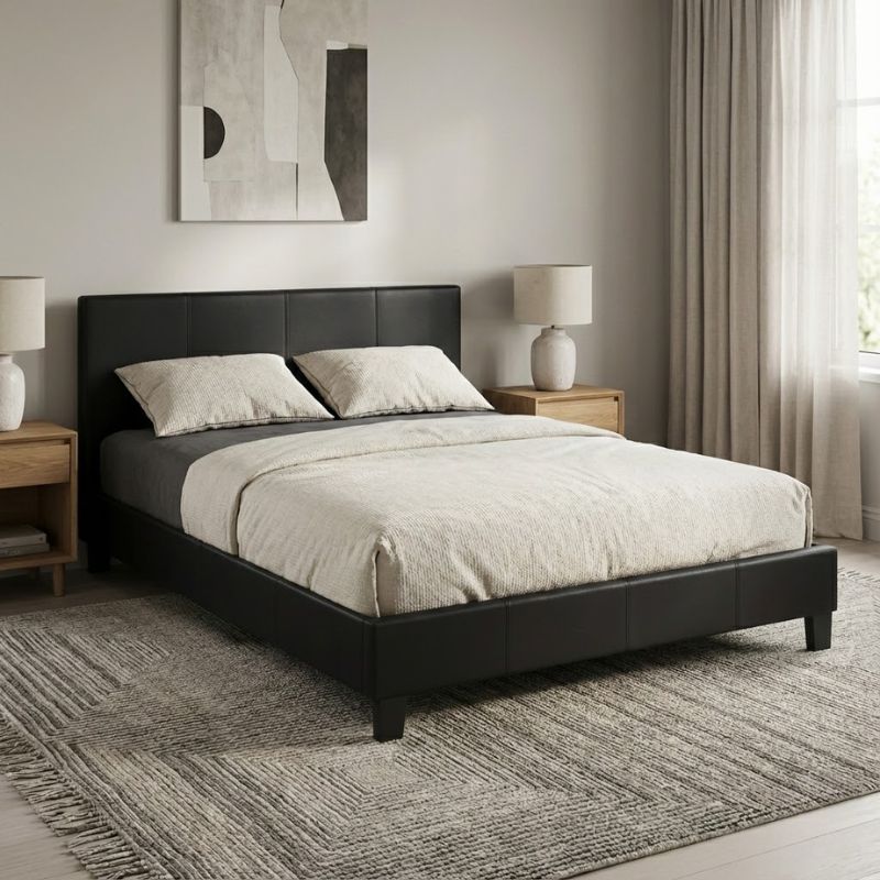Κρεβάτι Flat Megapap από τεχνόδερμα χρώμα μαύρο ματ 150x200εκ. - Image 2