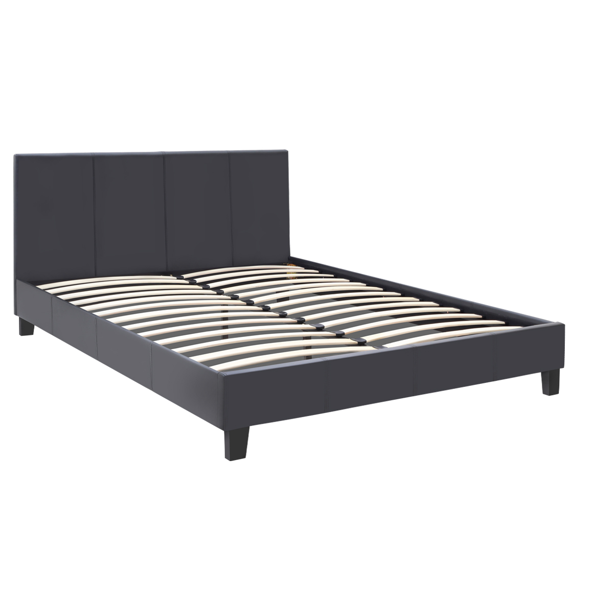 Κρεβάτι Flat Megapap από τεχνόδερμα χρώμα μαύρο ματ 150x200εκ. - Image 3