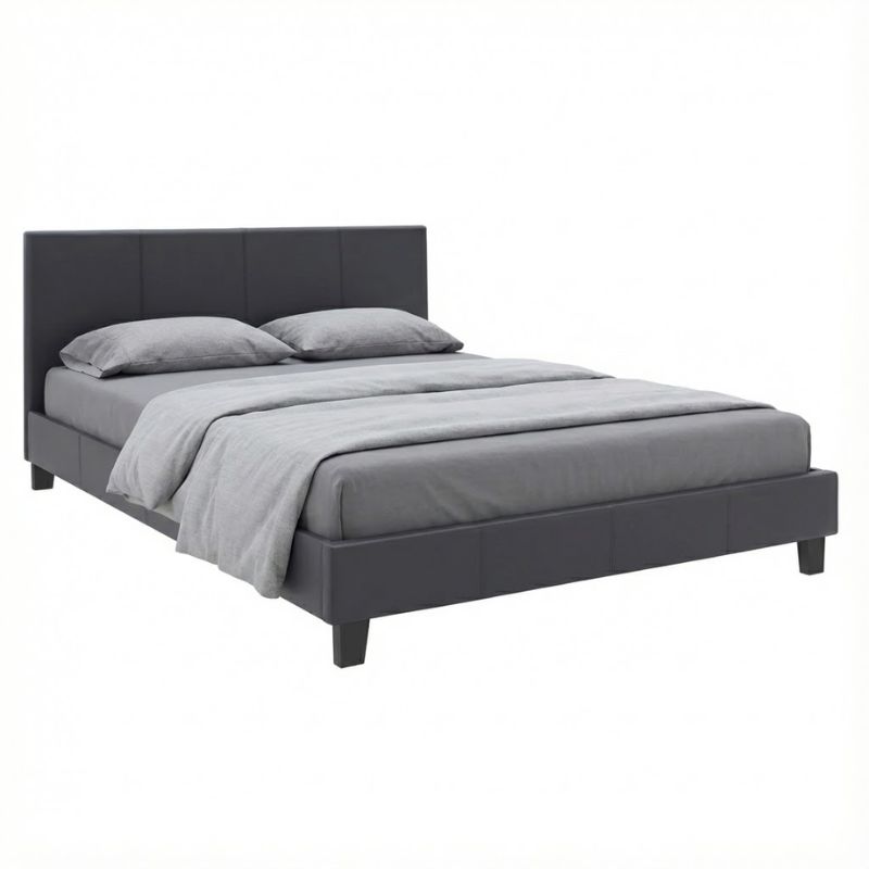 Κρεβάτι Flat Megapap από τεχνόδερμα χρώμα μαύρο ματ 140×190εκ.