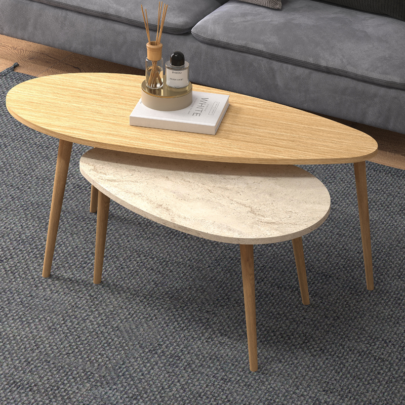 Τραπεζάκι σαλονιού σετ 2 τμχ Elips Megapap χρώμα oak - travertine 116x46x46εκ. - Image 2