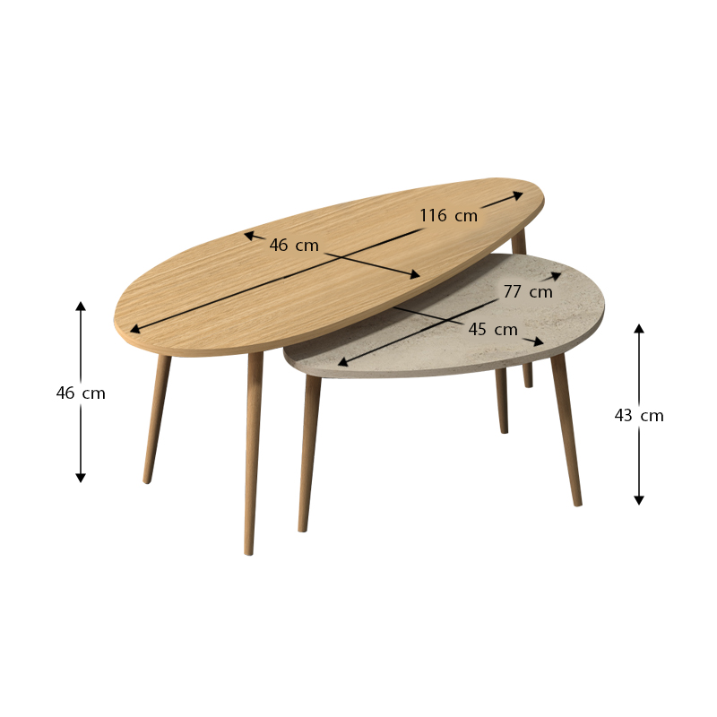 Τραπεζάκι σαλονιού σετ 2 τμχ Elips Megapap χρώμα oak - travertine 116x46x46εκ. - Image 4