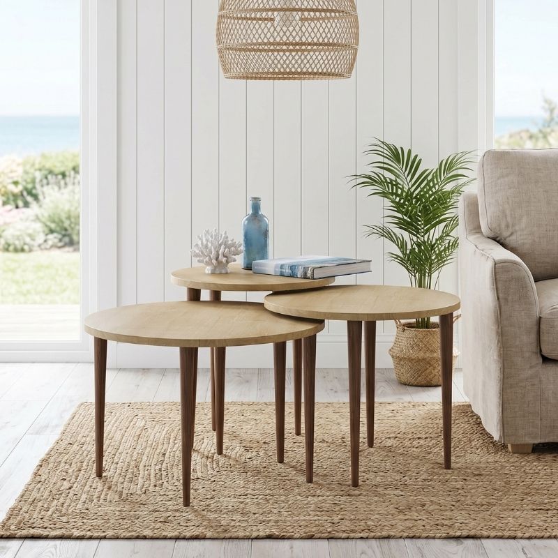 Τραπεζάκι σαλονιού σετ 3 τμχ Nola Megapap χρώμα sapphire oak Ø60×46εκ.