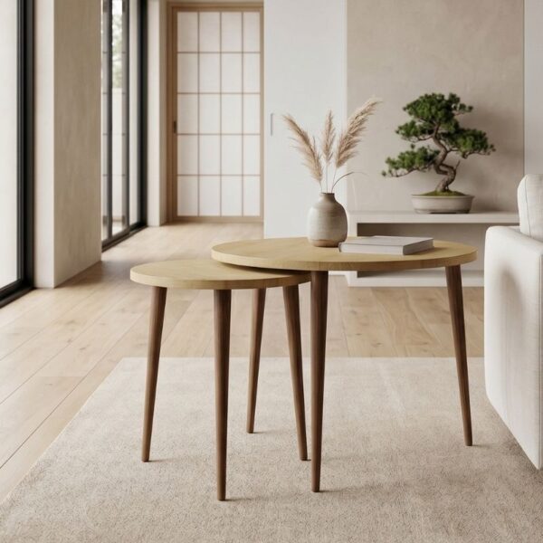Τραπεζάκι σαλονιού σετ 2 τμχ Nola Megapap χρώμα sapphire oak Ø60×46εκ.