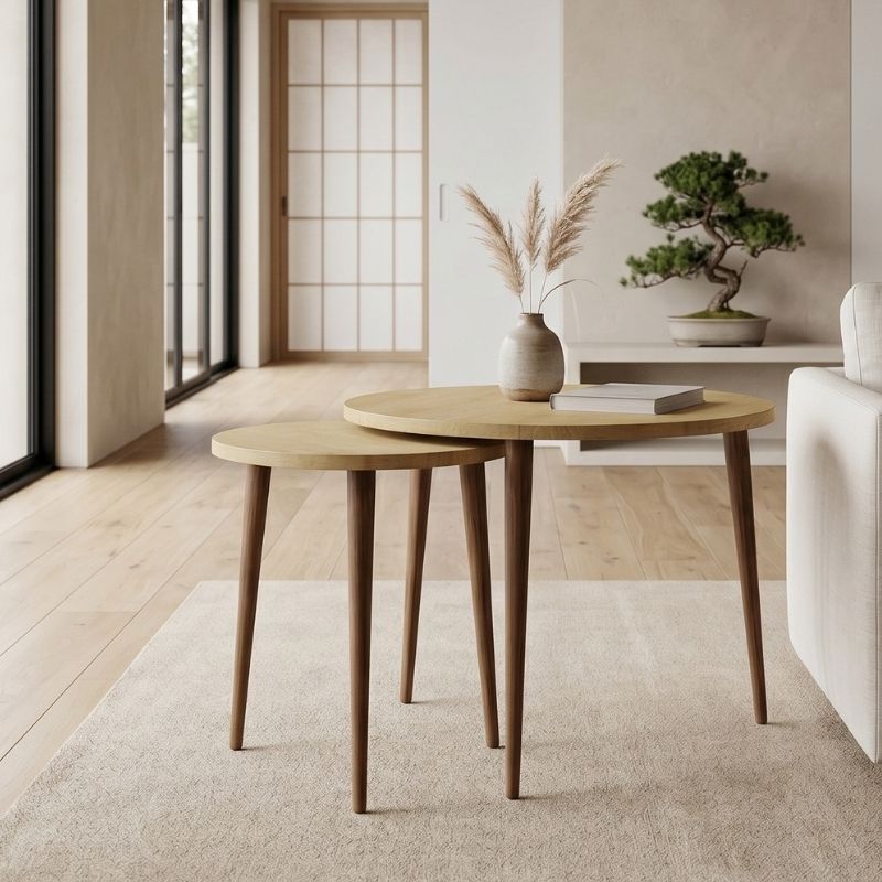 Τραπεζάκι σαλονιού σετ 2 τμχ Nola Megapap χρώμα sapphire oak Ø60×46εκ.
