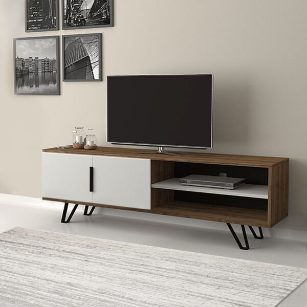 Έπιπλο τηλεόρασης Foot Megapap χρώμα καρυδί – λευκό 160x35x49εκ.