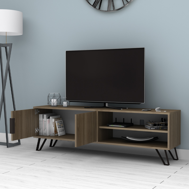 Έπιπλο τηλεόρασης Foot Megapap χρώμα καρυδί 160x35x49εκ. - Image 2