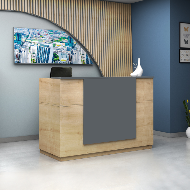 Γραφείο υποδοχής – reception Gemini Megapap χρώμα φυσικό οξιάς – ανθρακί 180x70x110εκ.