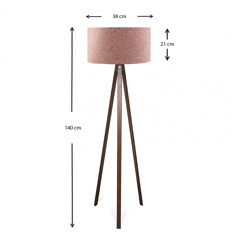 Φωτιστικό δαπέδου Rosling Megapap Mdf/ύφασμα Pvc χρώμα καρυδί - dusty rose 38x38x140εκ. - Image 3