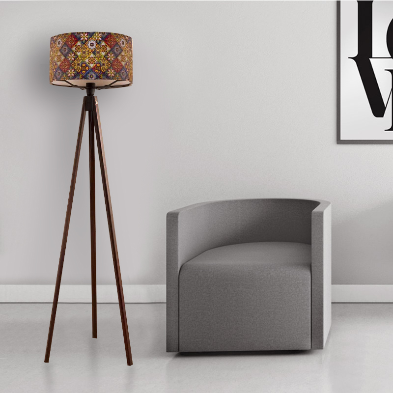 Φωτιστικό δαπέδου Rosling Megapap Mdf/ύφασμα Pvc χρώμα καρυδί - πολύχρωμο 38x38x140εκ. - Image 2