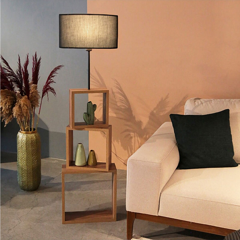 Φωτιστικό δαπέδου Claude Megapap Mdf/fabric Pvc χρώμα καφέ/μαύρο 37x20x140εκ. - Image 2