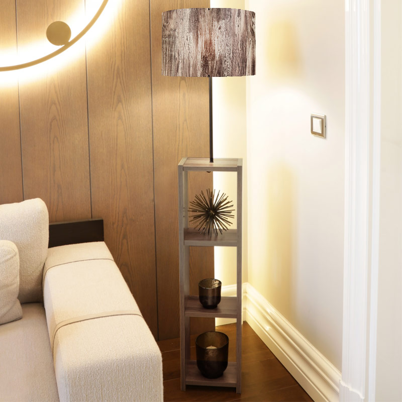 Φωτιστικό δαπέδου Launo Megapap υφασμάτινο Pvc/MDF χρώμα καφέ/καρυδί 38x38x150εκ. - Image 2