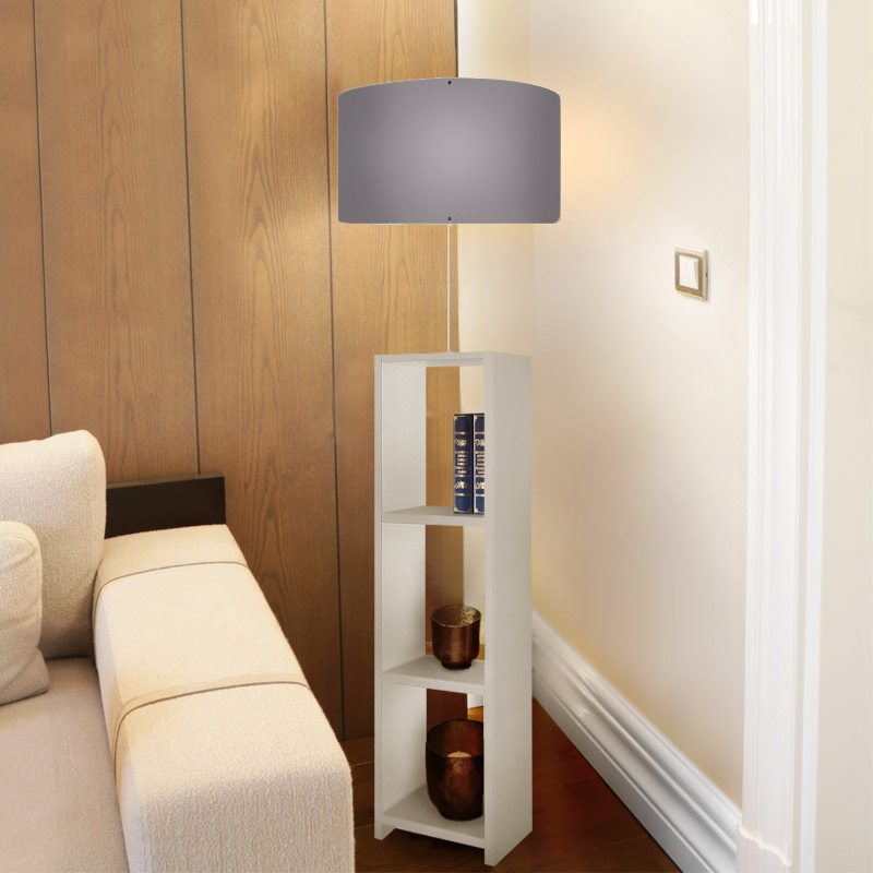 Φωτιστικό δαπέδου Launo Megapap υφασμάτινο Pvc/MDF χρώμα λευκό - γκρι 38x38x150εκ. - Image 2