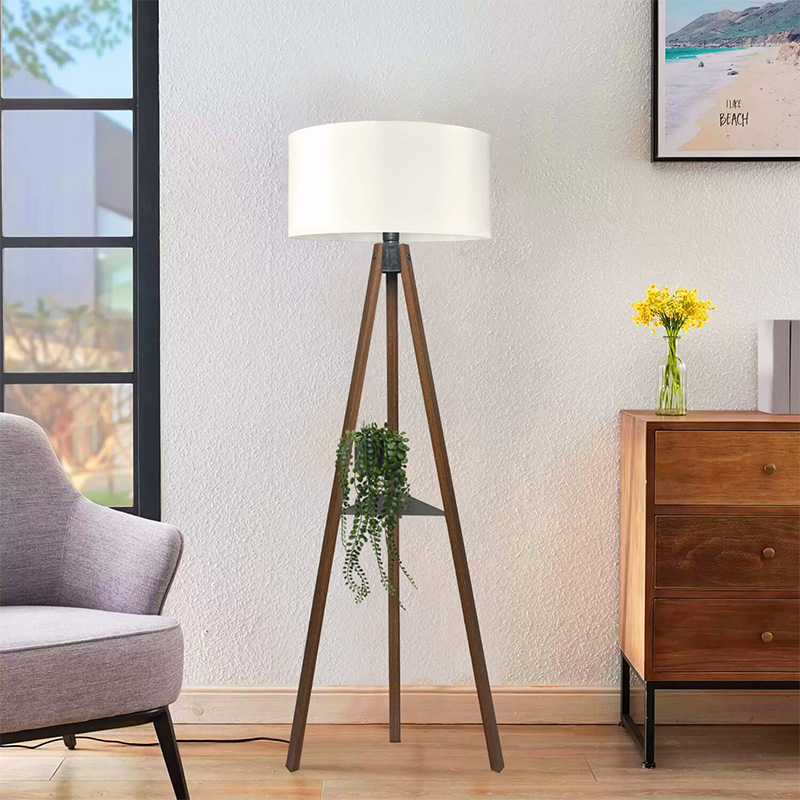 Φωτιστικό δαπέδου Thomas Megapap E27 Mdf/ύφασμα Pvc χρώμα καρυδί - κρεμ 38x38x135εκ. - Image 2