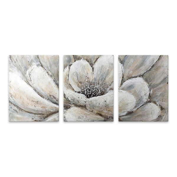Πίνακας σε καμβά “Silver Flowers” Megapap τρίπτυχος ψηφιακής εκτύπωσης 126x55x3εκ.