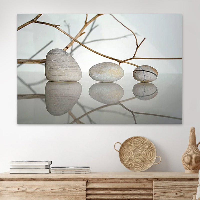 Πίνακας σε καμβά "Stones and Branches" Megapap ψηφιακής εκτύπωσης 90x60x3εκ. - Image 2