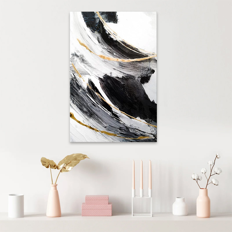 Πίνακας σε καμβά "Golden And Silver Reflections" Megapap ψηφιακής εκτύπωσης 50x75x3εκ. - Image 2