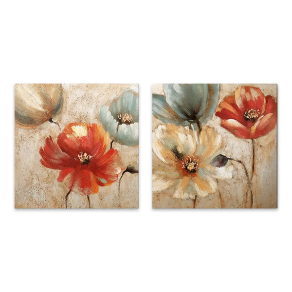 Πίνακες σε καμβά “Flowers” Megapap 2 τμχ. ψηφιακής εκτύπωσης 103x50x3εκ.