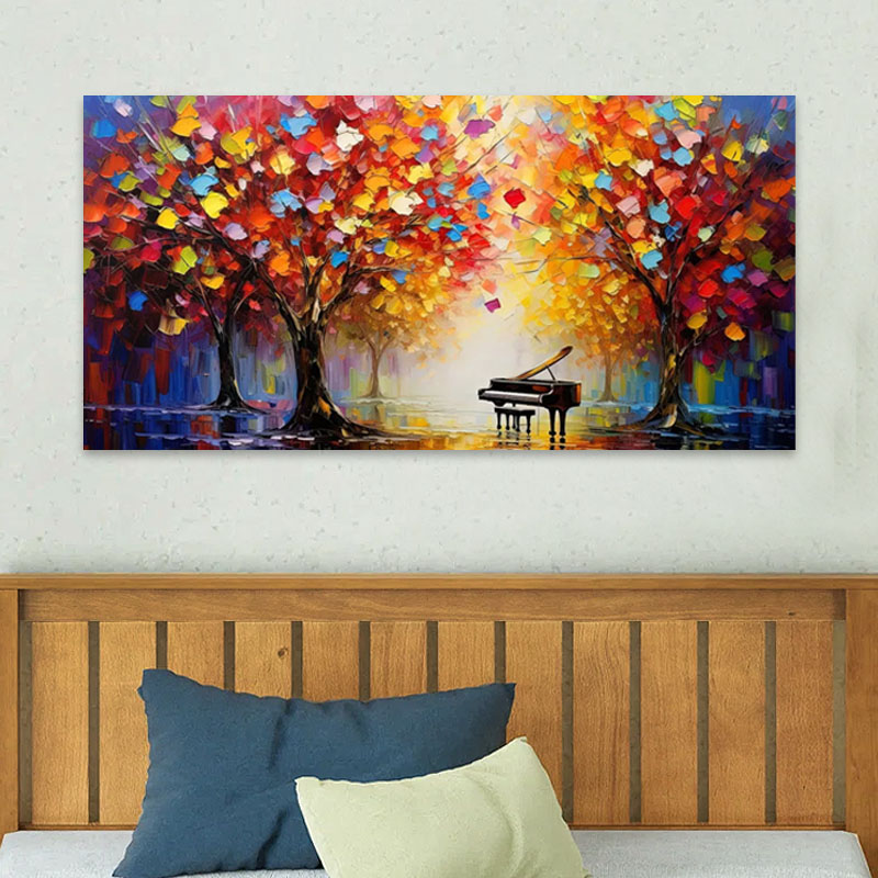 Πίνακας σε καμβά "Piano in Colorful Forest" Megapap ψηφιακής εκτύπωσης 120x60x3εκ. - Image 2