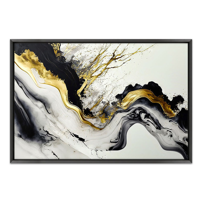Πίνακας σε καμβά “Abstract Golden Wave” Megapap ψηφιακής εκτύπωσης με κορνίζα χρώμα μαύρο 140x100x3εκ.