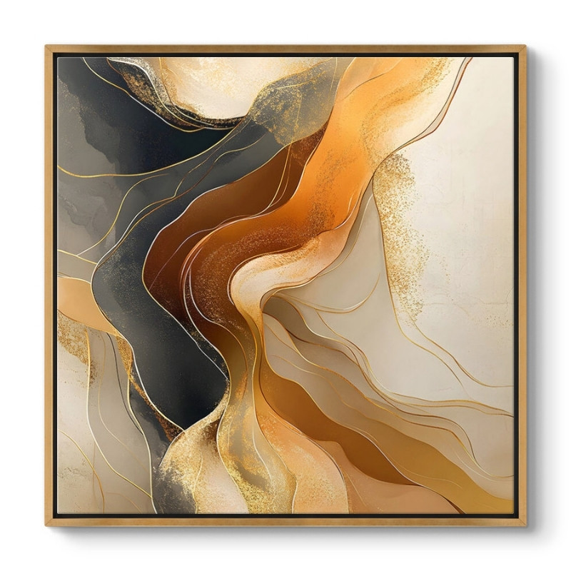 Πίνακας σε καμβά “Sand and Wind Abstract” Megapap ψηφιακής εκτύπωσης με κορνίζα χρώμα χρυσό 100x100x3εκ.