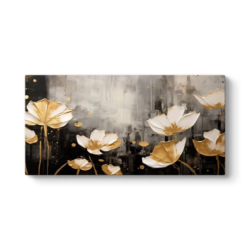 Πίνακας σε καμβά “Gold Flowers” Megapap ψηφιακής εκτύπωσης 80x40x3εκ.