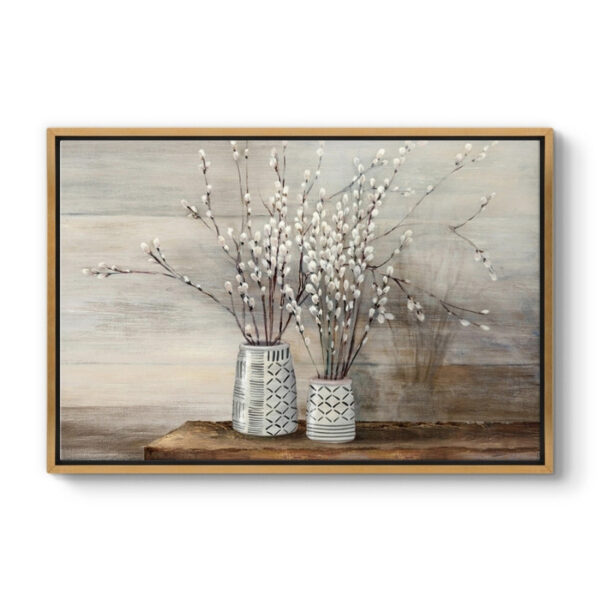 Πίνακας σε καμβά “Willow Flowers” Megapap ψηφιακής εκτύπωσης με κορνίζα χρώμα χρυσό 140x100x3εκ.