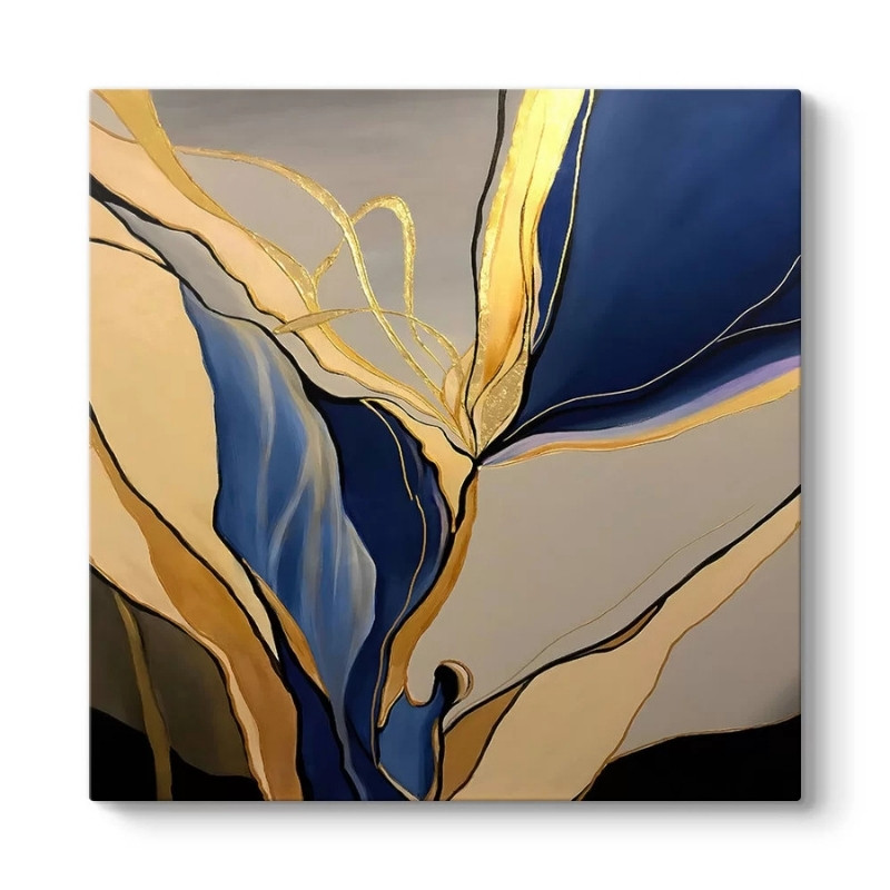 Πίνακας σε καμβά “Dance of Gold and Blue” Megapap ψηφιακής εκτύπωσης 100x100x3εκ.
