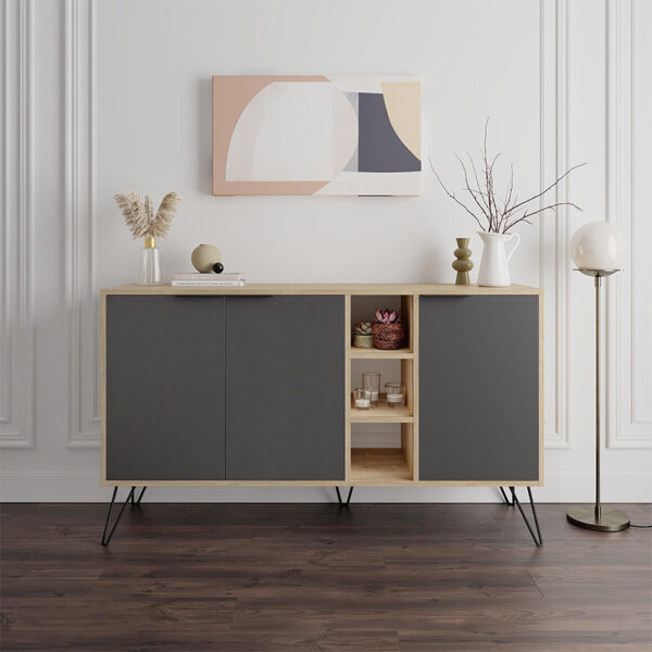 Μπουφές Clara Megapap χρώμα sapphire oak – ανθρακί 142×35,6×83εκ.