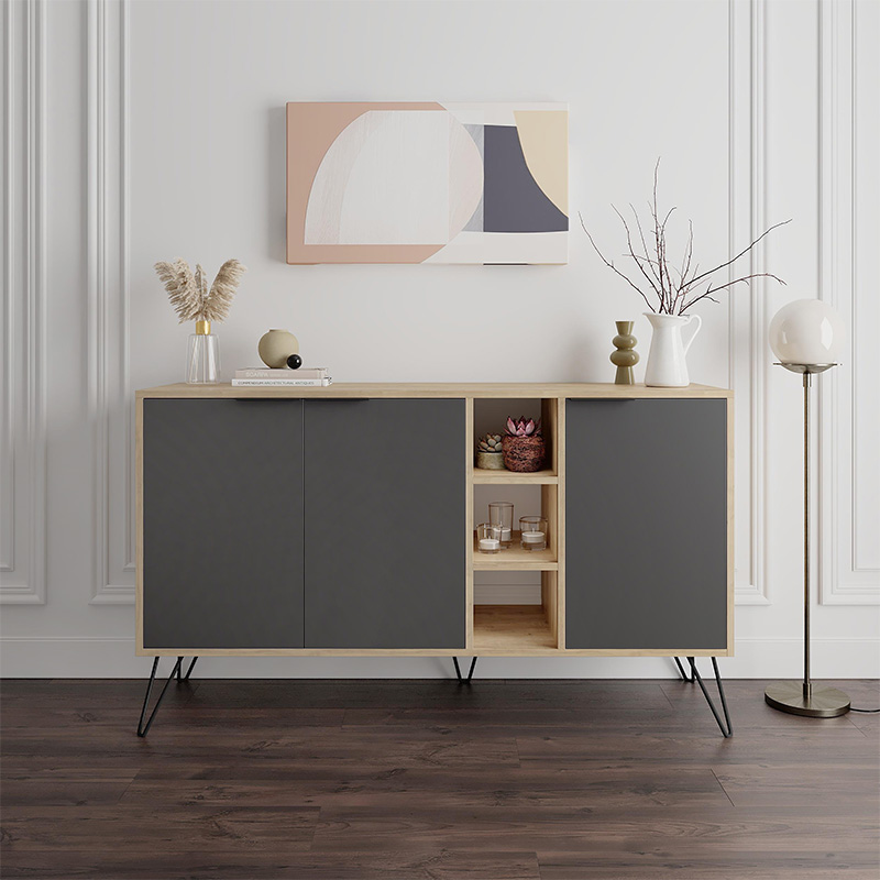 Μπουφές Clara Megapap χρώμα sapphire oak – ανθρακί 142×35,6×83εκ.