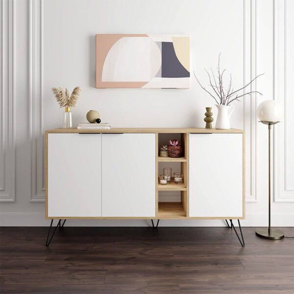 Μπουφές Clara Megapap χρώμα sapphire oak – λευκό 142×35,6×83εκ.