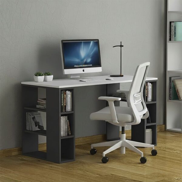 Γραφείο εργασίας Colmar Megapap χρώμα ανθρακί – λευκό 140x60x75εκ