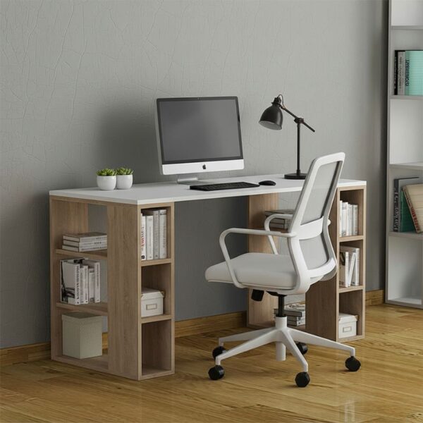 Γραφείο εργασίας Colmar Megapap χρώμα λευκό – sapphire oak 140x60x75εκ