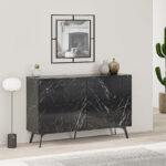 Μπουφές Dune Megapap χρώμα μαύρο εφέ μαρμάρου 123x35x77,4εκ.