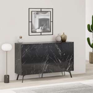 Μπουφές Dune Megapap χρώμα μαύρο εφέ μαρμάρου 123x35x77,4εκ.