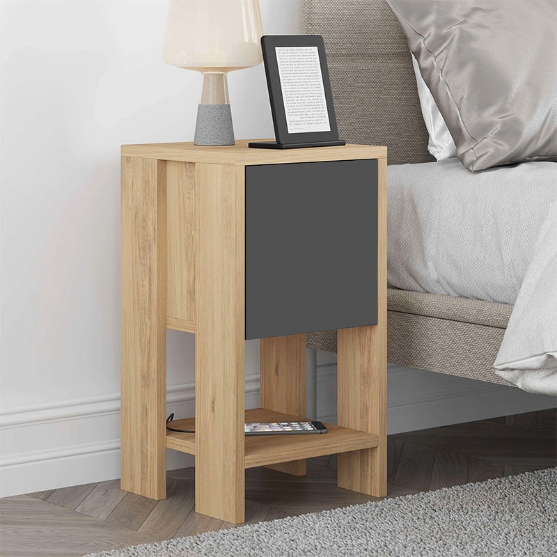 Κομοδίνο Ema Megapap χρώμα sapphire oak – ανθρακί 30x30x55εκ.