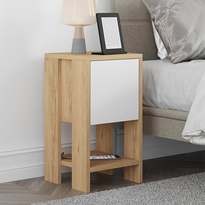 Κομοδίνο Ema Megapap χρώμα sapphire oak – λευκό 30x30x55εκ.