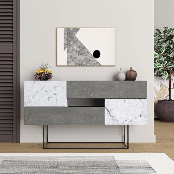 Μπουφές Eros Megapap γκρι ρετρό – λευκό εφέ μαρμάρου 145x40x82εκ.
