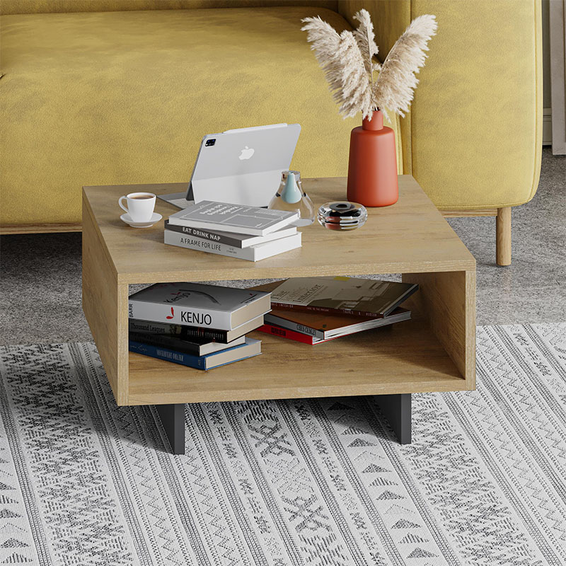 Τραπεζάκι σαλονιού Hola Megapap χρώμα sapphire oak – ανθρακί 60x60x32εκ.